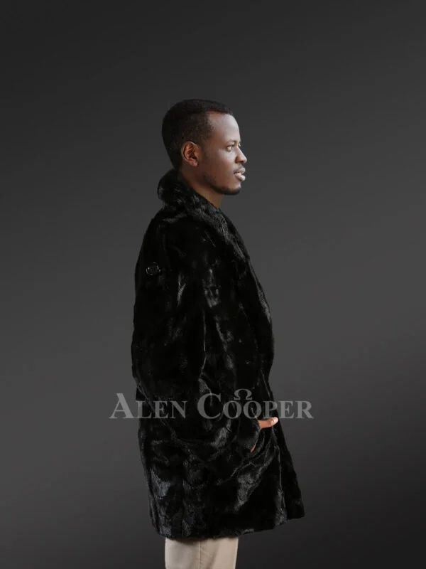 Mens Black Mink Pea Coat – Look Suave Effortlessly - Image 2