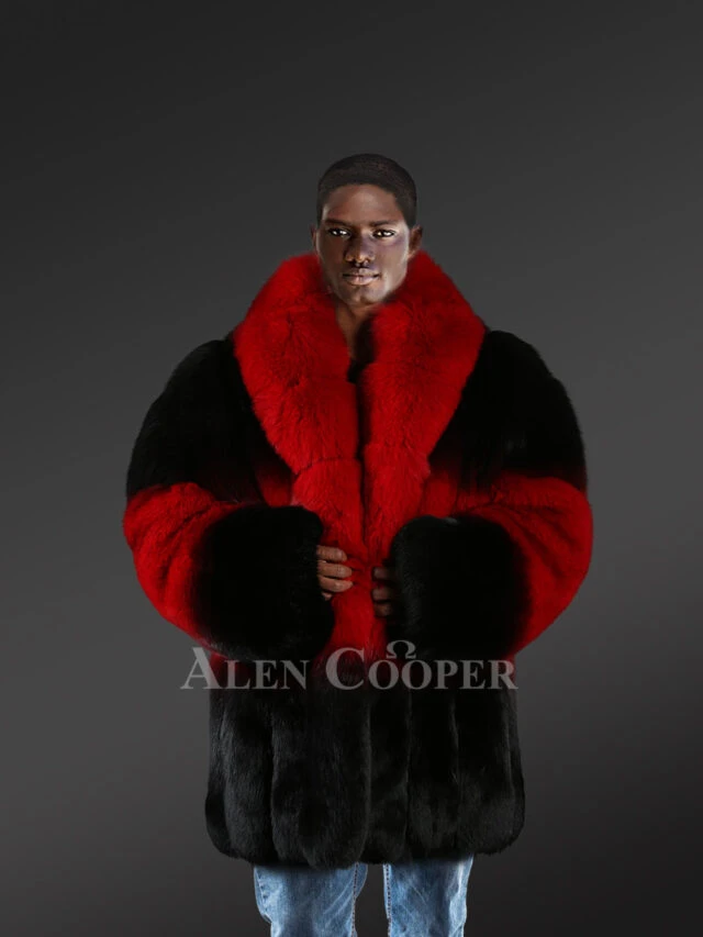 Mens Dual Shade Fox Fur Coat
