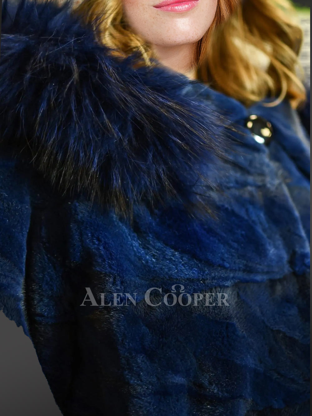 Womens Mink Blue Coat with Fox Fur brings Unparallel Charm and Warmth - Image 7