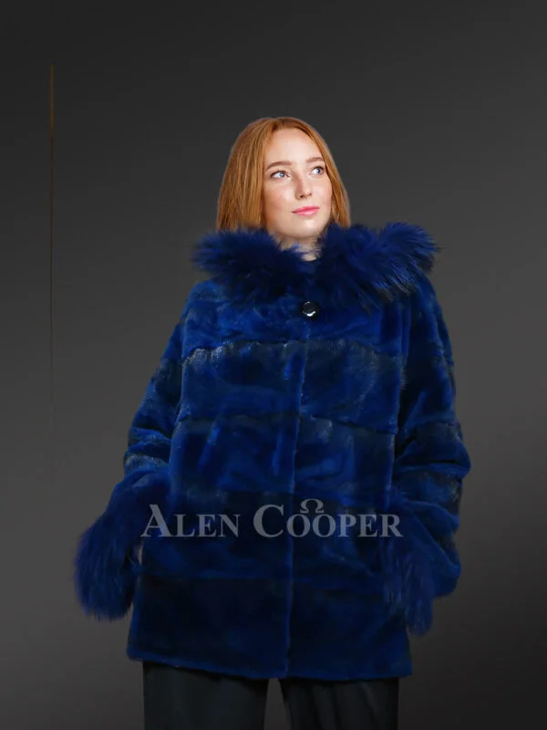 Womens Mink Blue Coat with Fox Fur brings Unparallel Charm and Warmth - Image 2