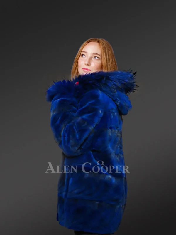 Womens Mink Blue Coat with Fox Fur brings Unparallel Charm and Warmth - Image 4