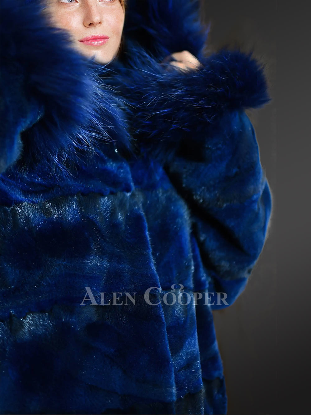 Womens Mink Blue Coat with Fox Fur brings Unparallel Charm and Warmth - Image 5