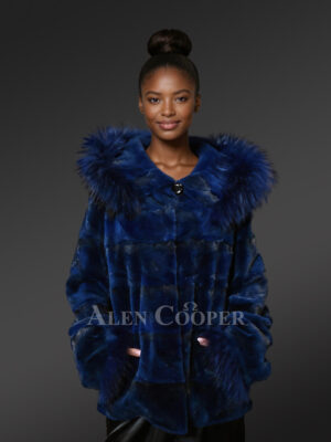 Womens Mink Blue Coat with Fox Fur brings Unparallel Charm and Warmth