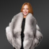 Womens Blue Fox Fur Coat with Shawl Collar