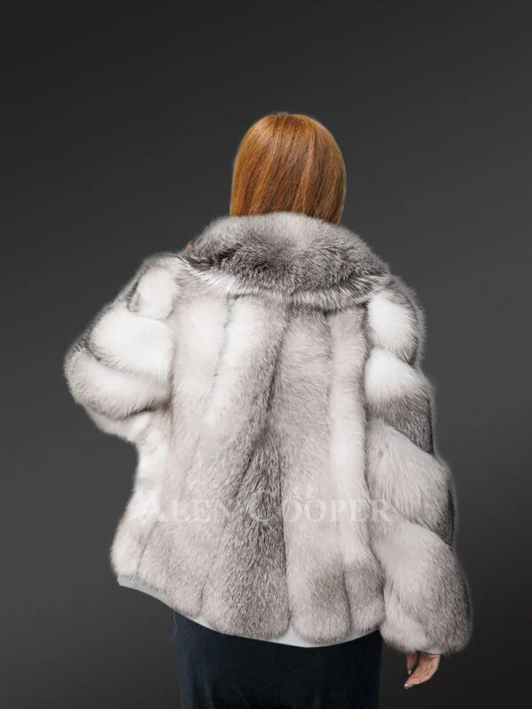 Womens Blue Fox Fur Coat with Shawl Collar– Fashion-Forward Outfit for Winter - Image 4