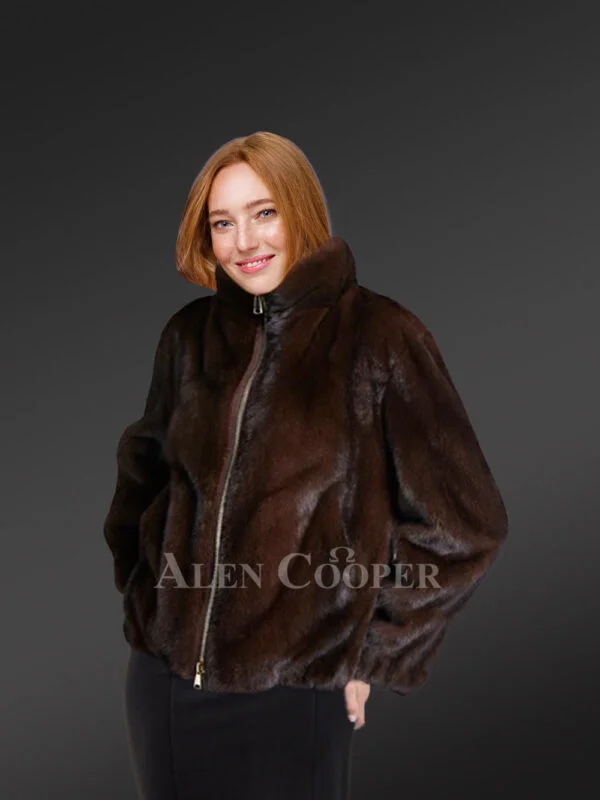 Womens Brown Mink Bomber – Chic Looks with Comforting Touch of Mink Fur - Image 3