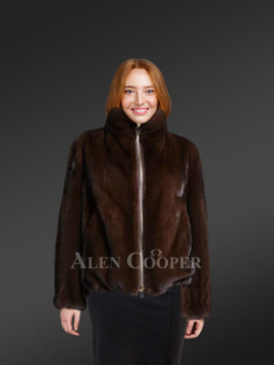 Womens Brown Mink Bomber – Chic Looks with Comforting Touch of Mink Fur