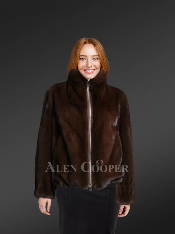 Womens Brown Mink Bomber – Chic Looks with Comforting Touch of Mink Fur