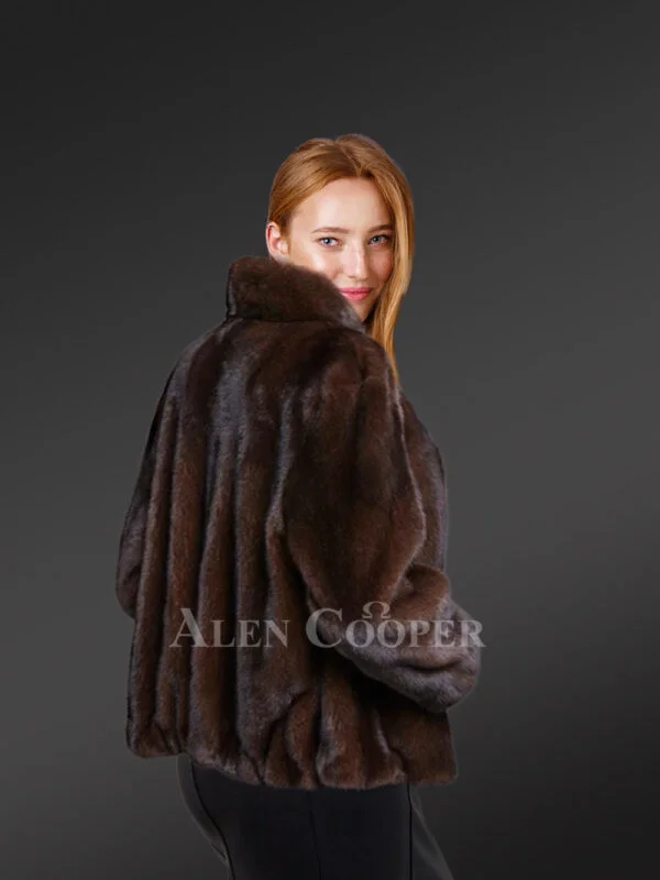 Womens Brown Mink Bomber – Chic Looks with Comforting Touch of Mink Fur - Image 5