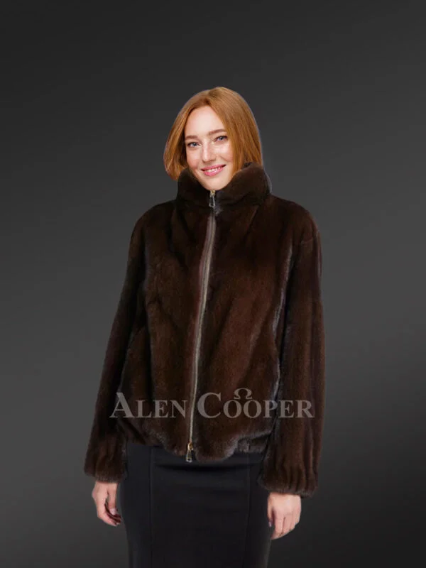 Womens Brown Mink Bomber – Chic Looks with Comforting Touch of Mink Fur - Image 2