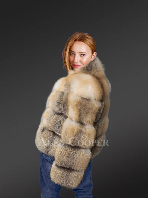 Womens Golden Fox Fur Short Jacket – Fashion-Forward Outfit for Winter - Image 5