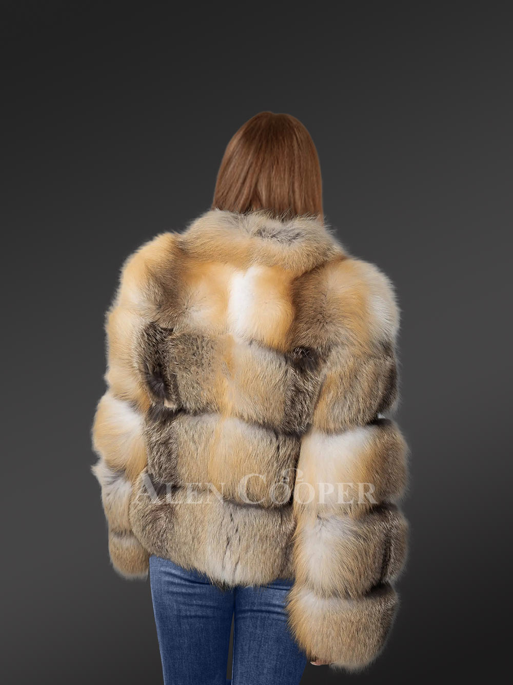 Womens Golden Fox Fur Short Jacket – Fashion-Forward Outfit for Winter - Image 6