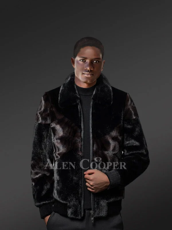 Reversible Mink Fur Bomber Jacket with an Elegant Outlook for Men - Image 3