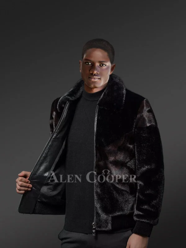 Reversible Mink Fur Bomber Jacket with an Elegant Outlook for Men - Image 4