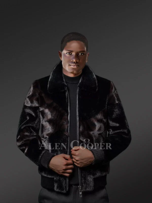 Reversible Mink Fur Bomber Jacket with an Elegant Outlook for Men - Image 5
