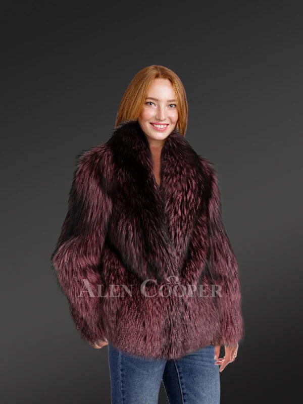 Womens Fox Fur Jacket in Wine Shade–A Statement Piece of Timeless Elegance - Image 3
