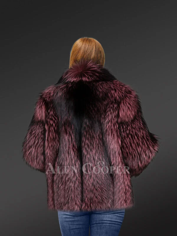 Womens Fox Fur Jacket in Wine Shade–A Statement Piece of Timeless Elegance - Image 4