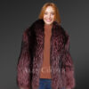 womens fox fur jacket in wine