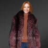 womens fox fur jacket in wine