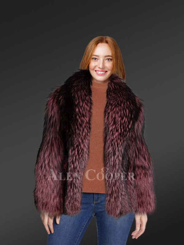 womens fox fur jacket in wine