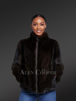 Womens Brown Mink Bomber – Chic Looks with Comforting Touch of Mink Fur