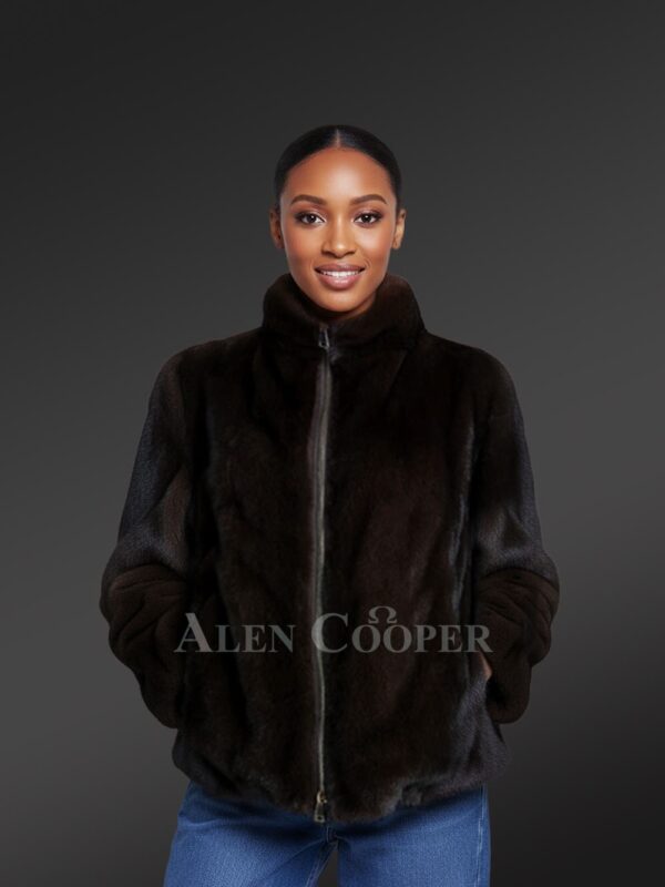 Womens Brown Mink Bomber – Chic Looks with Comforting Touch of Mink Fur