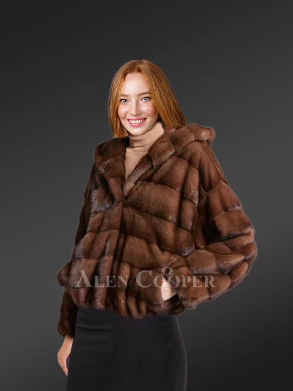 Womens Brown Mink Bomber Jacket – Look Casually Elegant & Stay Comfortable - Image 2
