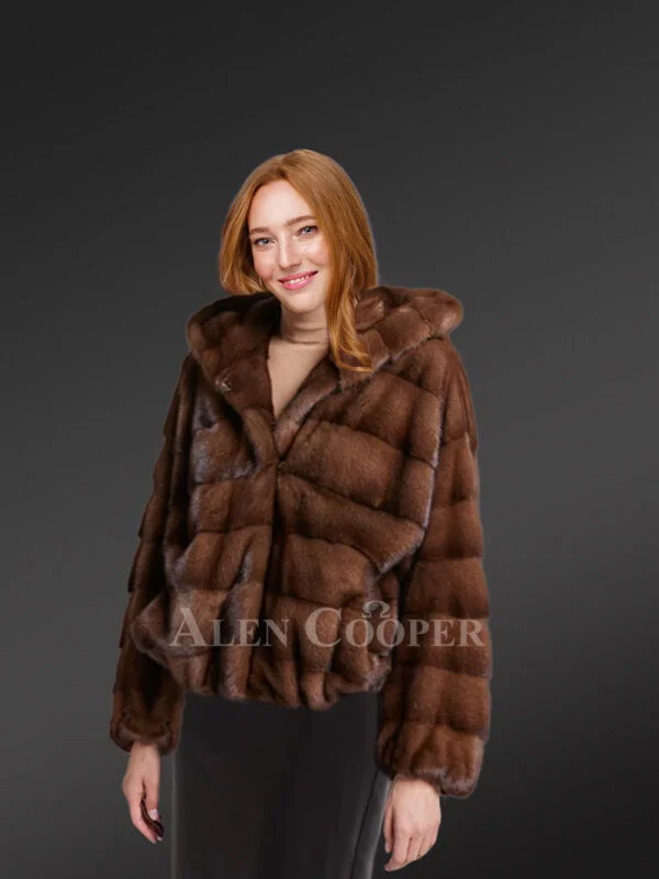 Womens Brown Mink Bomber Jacket – Look Casually Elegant & Stay Comfortable - Image 3