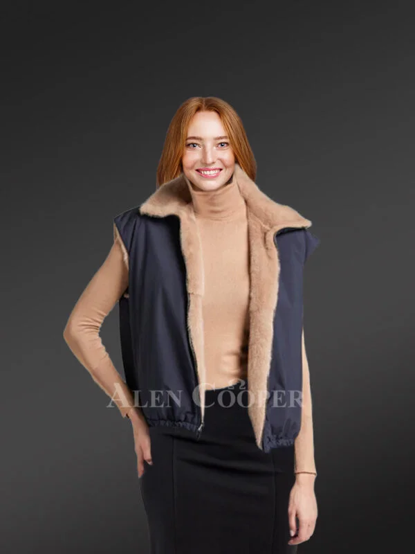 Womens Reversible Bomber Mink Vest – Enjoy Winter with High-Class Looks - Image 3