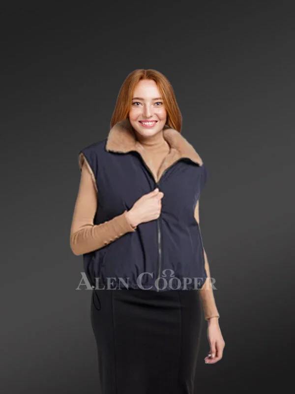 Womens Reversible Bomber Mink Vest – Enjoy Winter with High-Class Looks - Image 6