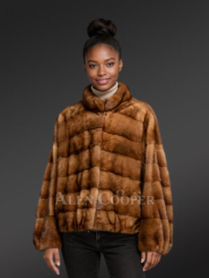 Women Turtle Neck Mink Bomber with Comfy Sleeves