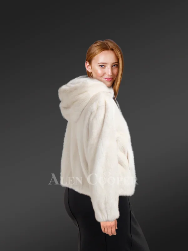 Mink Bomber Jacket with Hood –Look Elegant in this Pristine Jacket - Image 3