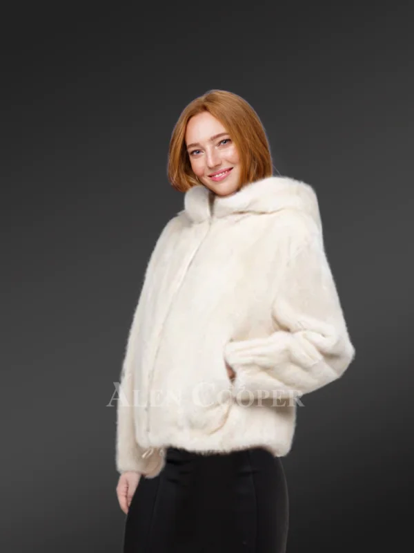 Mink Bomber Jacket with Hood –Look Elegant in this Pristine Jacket - Image 2