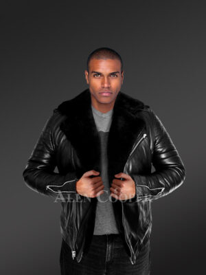 Men’s Biker Leather Jacket with Sheepskin Frontline