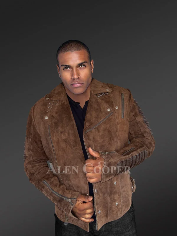 Men's Suede Leather Biker jacket - Image 4