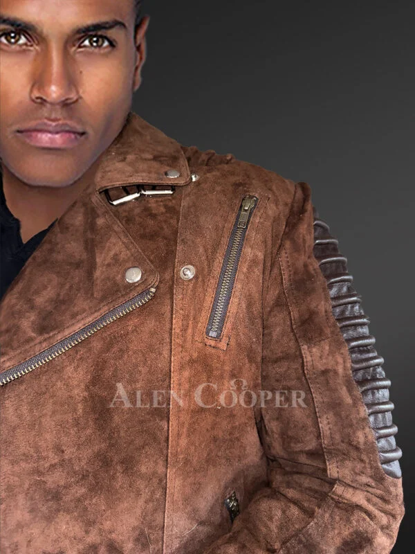 Men's Suede Leather Biker jacket - Image 7
