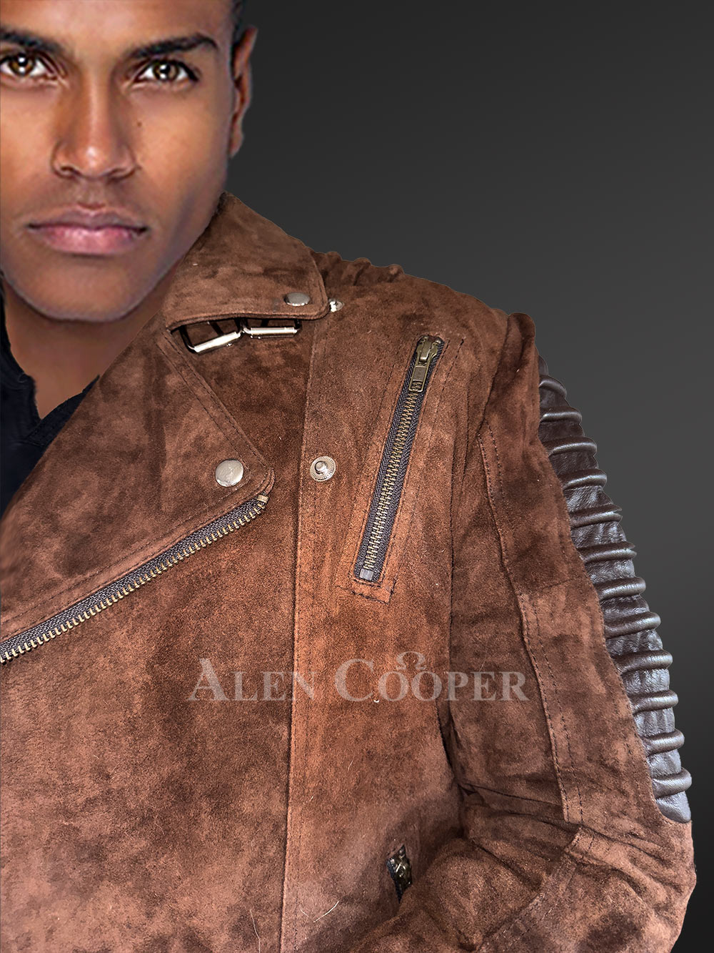 Brown Biker Jacket of Suede Leather