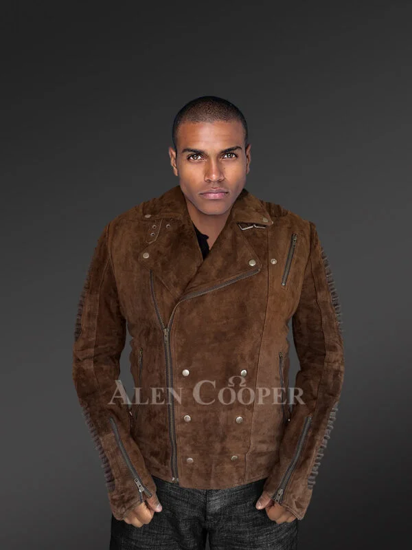 Men's Suede Leather Biker jacket - Image 5