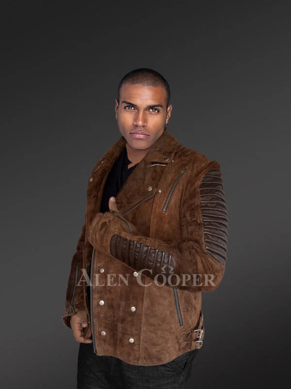 Men's Suede Leather Biker jacket - Image 2