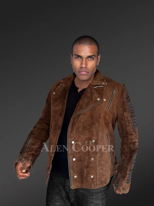 Men's Suede Leather Biker jacket - Image 3