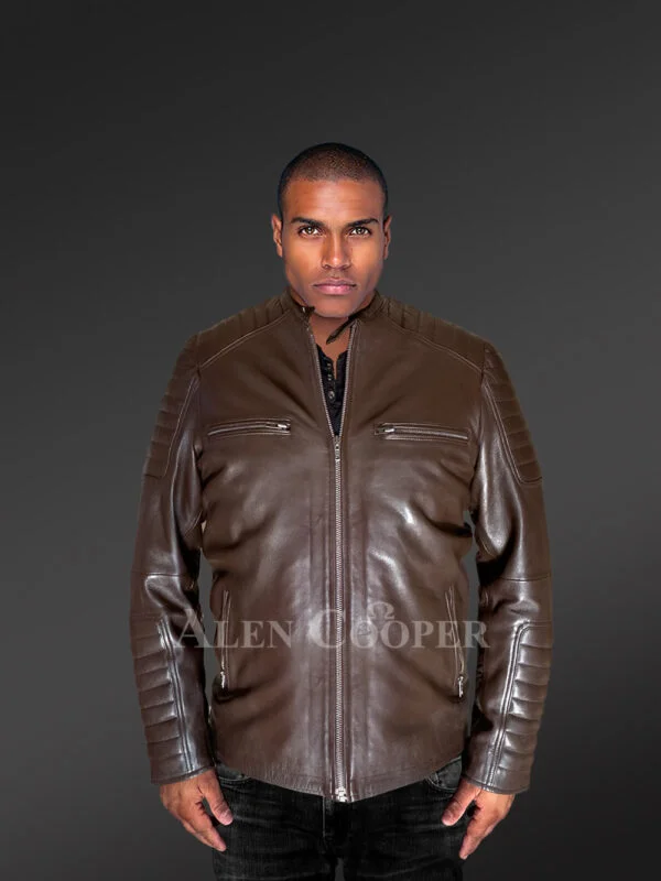 Brown Leather Jacket with Zippers Stylizing Men with Utmost Comfort - Image 3