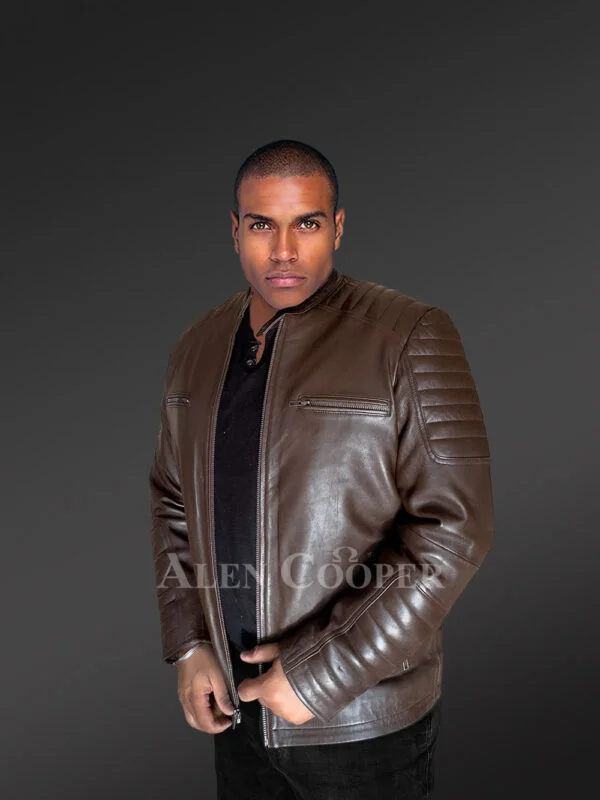 Brown Leather Jacket with Zippers Stylizing Men with Utmost Comfort - Image 6