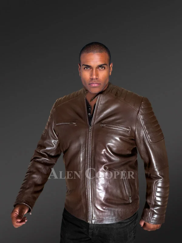 Brown Leather Jacket with Zippers Stylizing Men with Utmost Comfort - Image 2