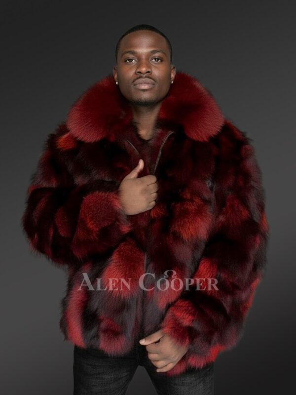 Burgundy Jacket in Fox Fur – Adorning Men with Sumptuous Warmth