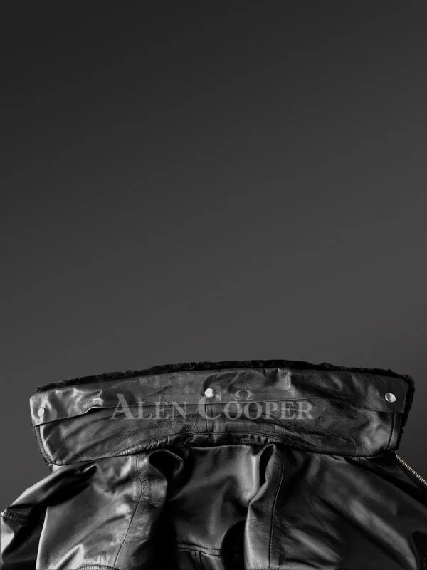 Leather Jacket for Fashionable Men with Removable Shearling Collar - Image 8