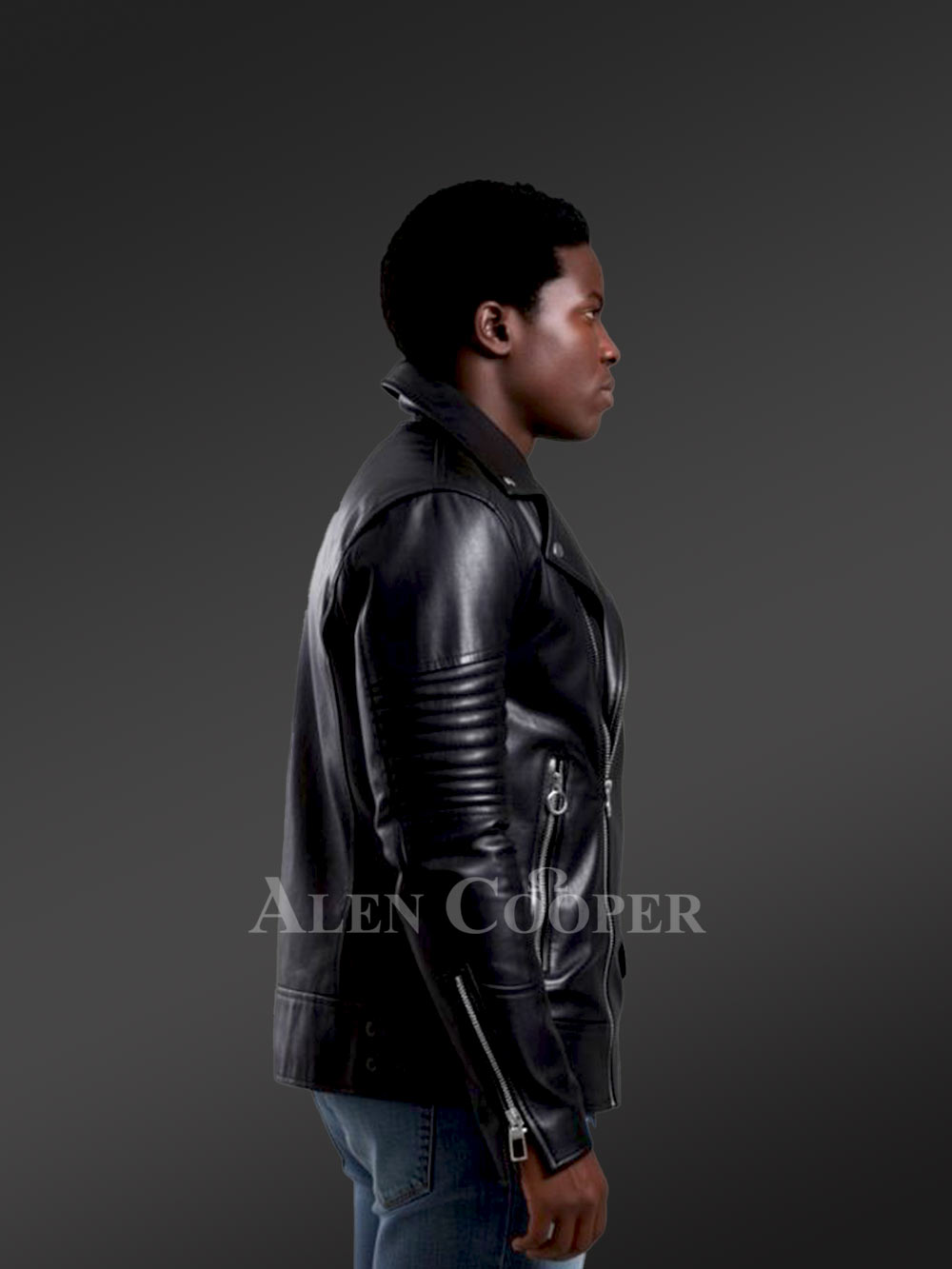 Leather Biker Jacket with Quilt Details on Sleeves Exudes Rugged Charm - Image 3