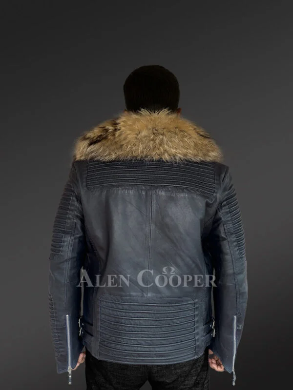 Mens Biker Jacket with Raccoon Collar Exuding Regal Warmth and Comfort - Image 4