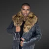 Mens Biker Jacket with Raccoon Collar