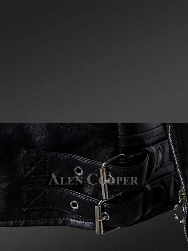 Leather Biker Jacket with Quilt Details on Sleeves Exudes Rugged Charm - Image 8