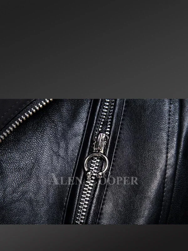 Leather Biker Jacket with Quilt Details on Sleeves Exudes Rugged Charm - Image 9